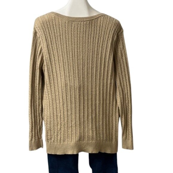 Laura Scott Tan Metallic Gold V-Neck Cable Knit Pullover Sweater 2X - Picture 5 of 9